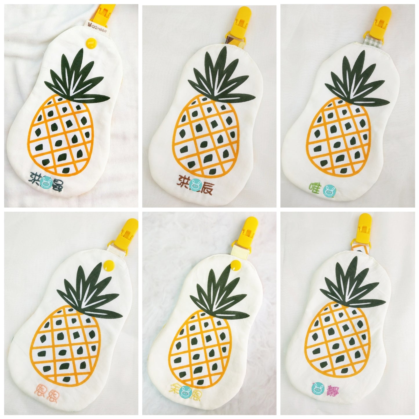 大鳳梨。雙面純棉手帕 / 附夾手帕 (可繡名字)