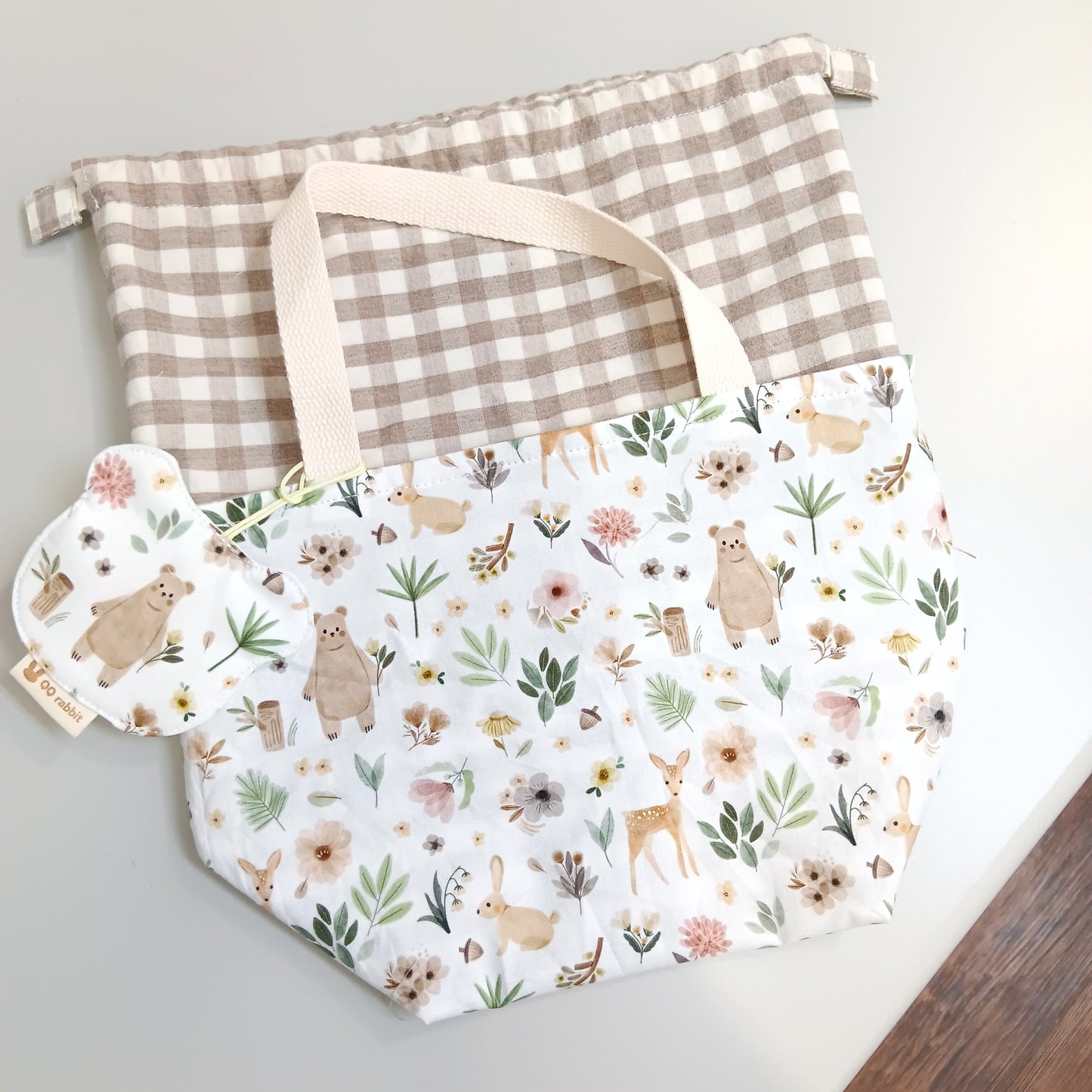 附姓名吊牌。花草動物。幼兒園小學適用 可機洗束口便當袋 餐袋