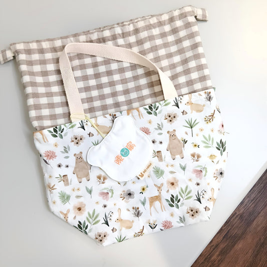 附姓名吊牌。花草動物。幼兒園小學適用 可機洗束口便當袋 餐袋
