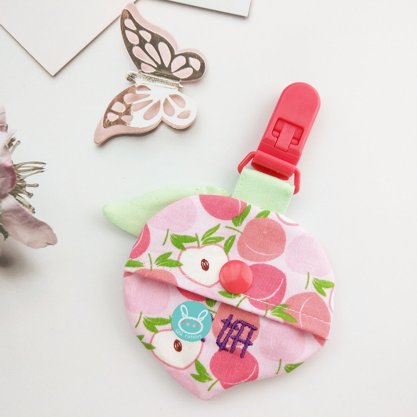 可繡名字 可單購。小蜜桃。手工訂製2件彌月組